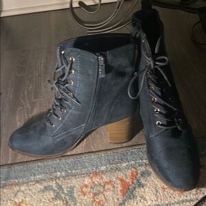 Navy (dark blue) Suede Ankle Booties with Lace-Up Design